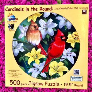 SunsOut Jigsaw Puzzle CARDINALS IN THE ROUND 500 Pieces Birds Flowers